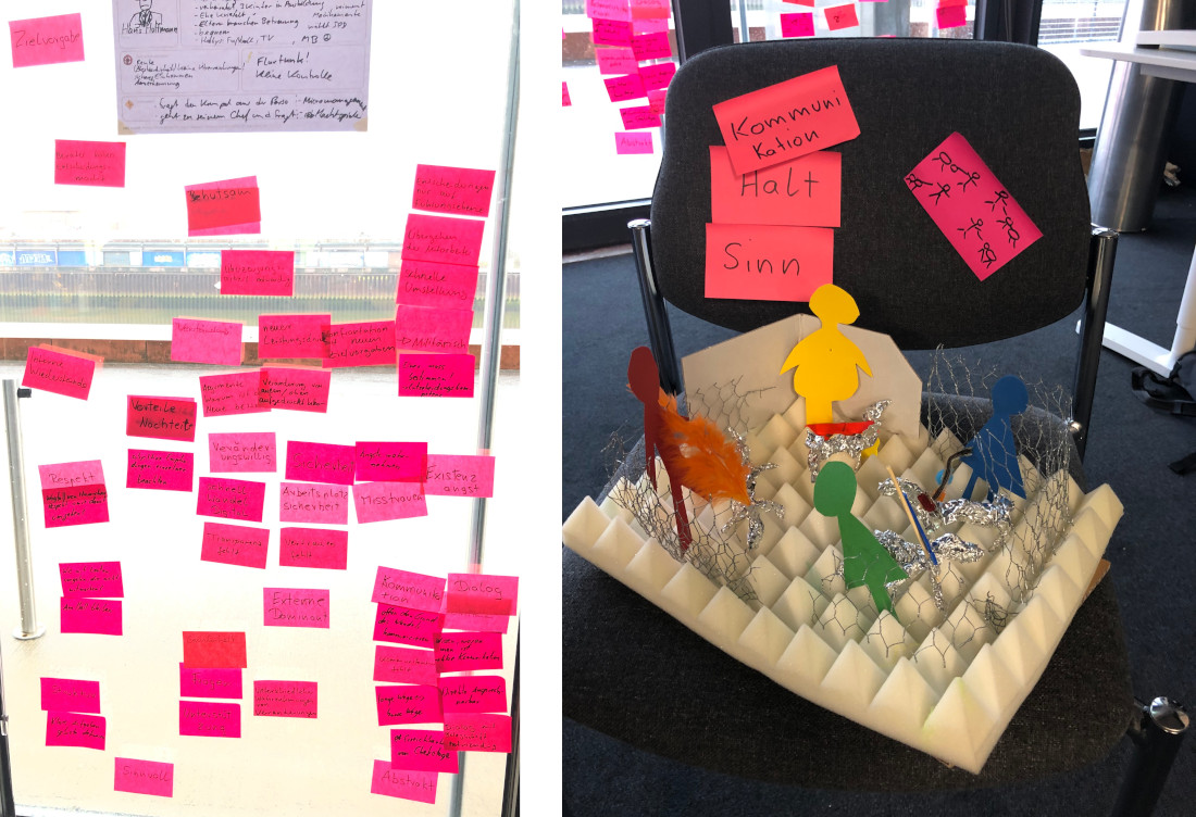 Das steckt viel kreativer Hirnschmalz drin: Post-its und gebastelte Prototypen, typisch fürs Design Thinking, Bild: Kurswechsel