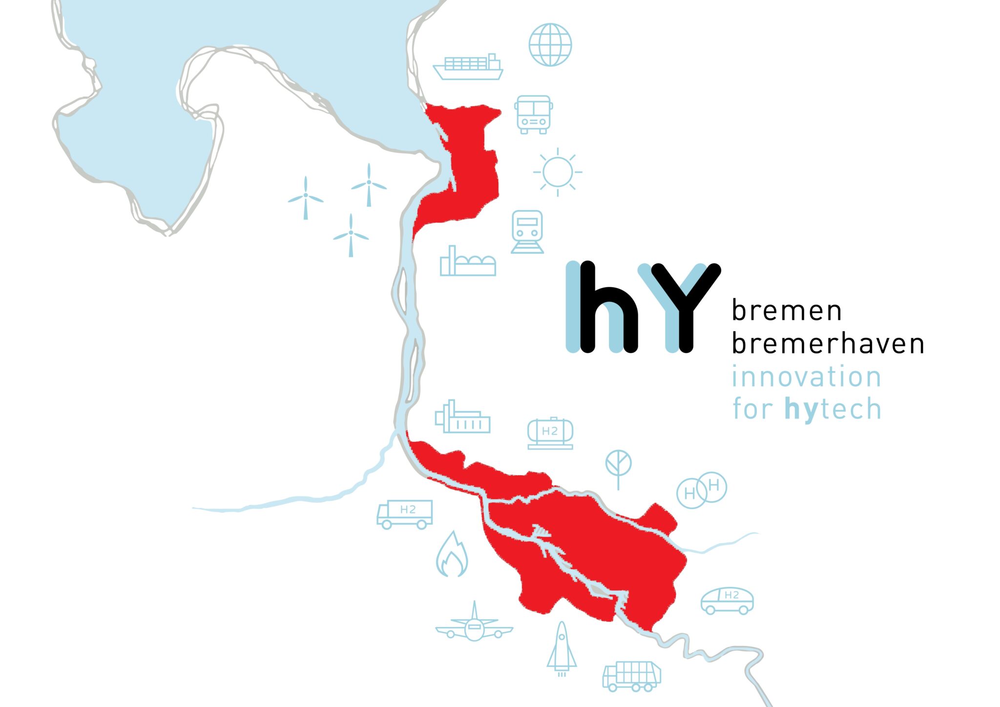 Landkarte karte mit icons Stadtflächen rot von Bremen und Bremerhaven